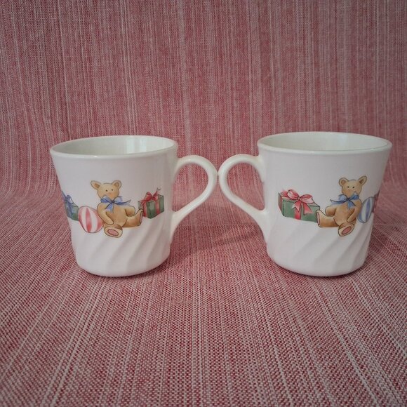 CorningWare Vintage Holiday Christmas Teddy Bear Mugs Set of 2 - Picture 2 of 5